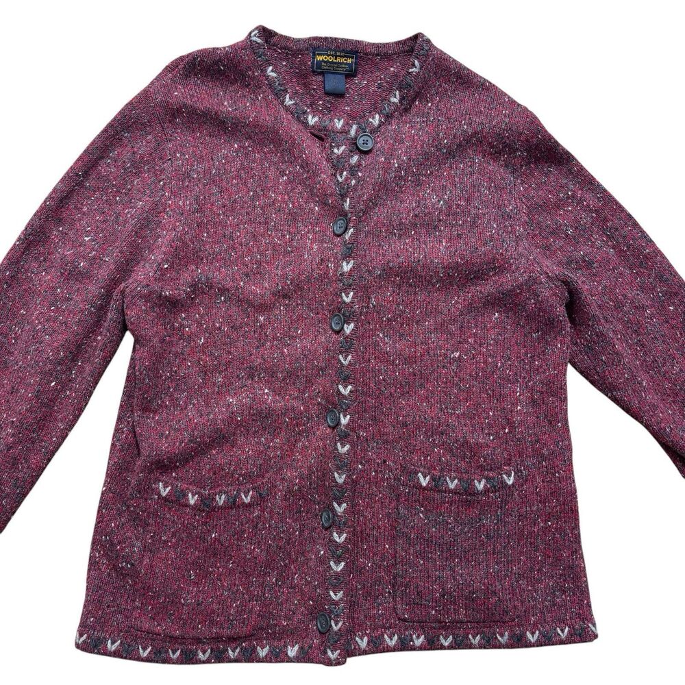 Woolrich Vintage Sweater Womens Medium Ruby Wool Ramie Cardigan Aztec Western